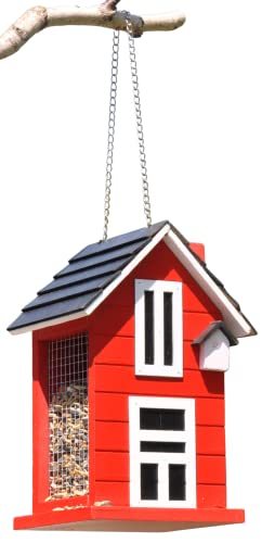 Bambelaa! Vogelfutterhaus Vogelhaus Zum Aufhängen Holz Futterstation Vogelhäuschen für Wildvögel ca. 14x12x22cm Rot von Bambelaa!