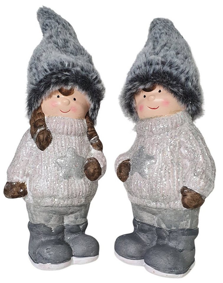 Bambelaa! Weihnachtsfigur Winterkinder Figuren Weihnachtsdeko Junge Mädchen 2er Set Dekofiguren von Bambelaa!