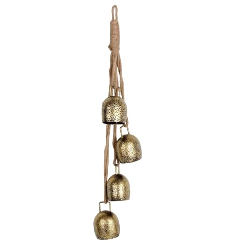 Bamberg Weihnachts-Kuhglocken, Rustikale Vintage-Glocke, Goldene Rustikale Glocken, Traditionelle Weihnachtsdekoration, Hängend, Metall, 4 Stück, 48 cm Gesamtlänge von Bamberg