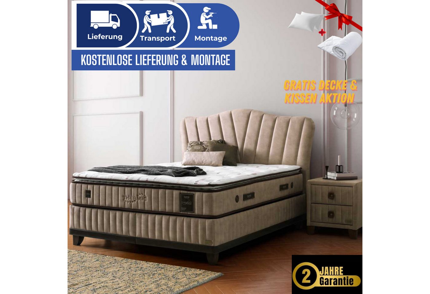 Bambi Boxspringbett Schlafzimmer Set Boxspringbett 180x200 - 140x200 Thermic Prime Bambi Boxspringbett Schlafzimmer Set Boxspringbett 180x200 - 140x200 Thermic Prime von Bambi