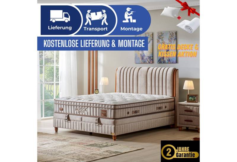 Bambi Boxspringbett mit Matratze Kopfteil Boxspringbett 180x200 - 90x200 Kapok (Doppelbett mit Fußteil, 4-St., Multipocket-Matratze H3 Matratze Topper, Kopfteil, Bettkästen), inkl. Lieferung und Montage von Bambi