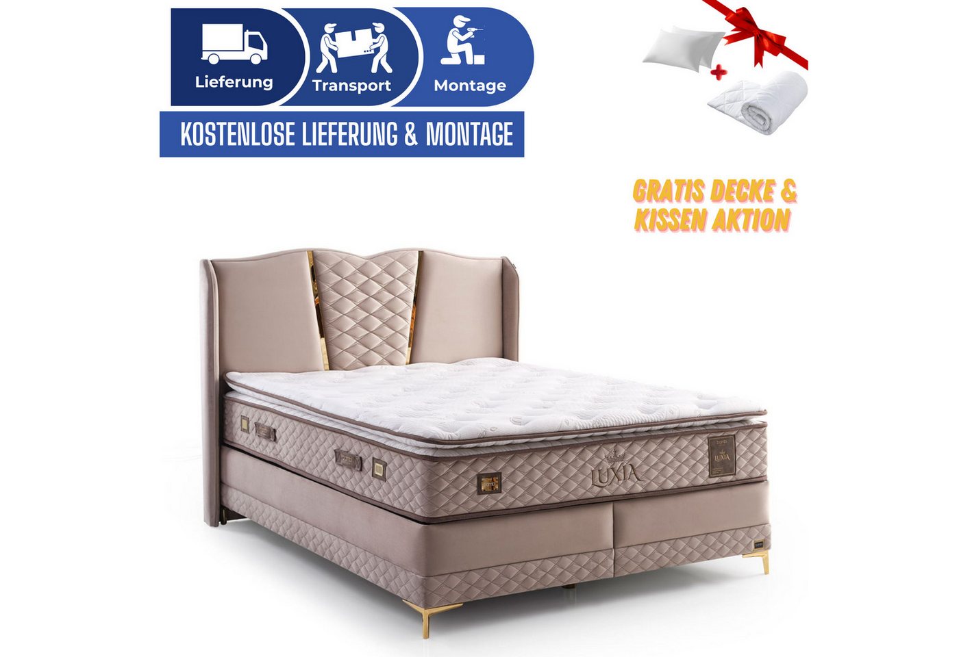 Bambi Boxspringbett mit Matratze mit Topper Polsterbett Hydraulisches Stauraumbett Luxia (2 Bettkästen, 1 Matratze mit Topper, inkl. Kopfteil, 4-St., Schlafzimmer Set), Doppelbett von Bambi