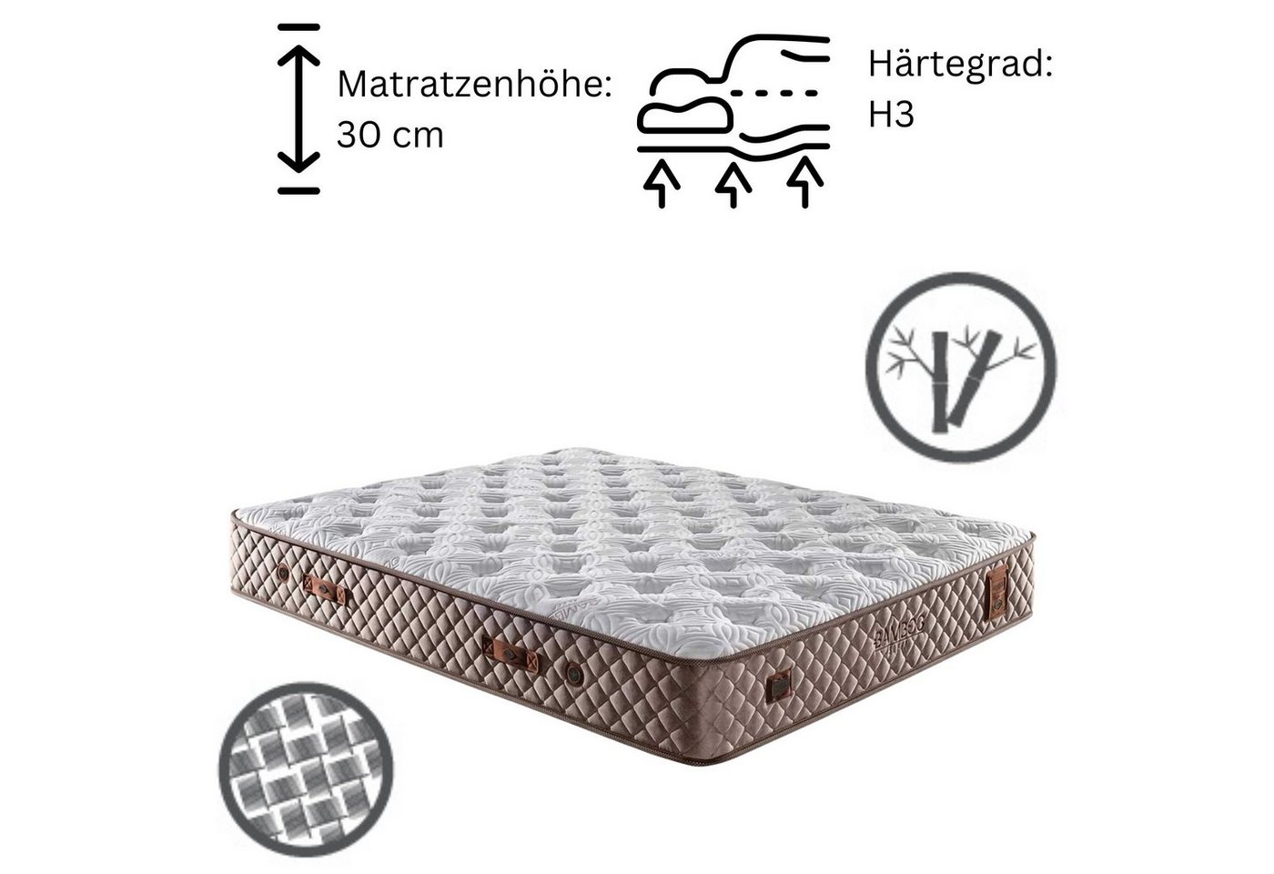 Taschenfederkernmatratze 7 Schichten Matratze 140x200 - 180x200 Federkern Bamboo Sleep, Bambi von Bambi