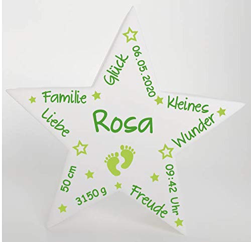 Bambinella® LED Leuchte Schlummerlicht Nachlicht mit Namen und Geburtsdaten personalisiert Deko - 11,5cm x 4cm x 11cm von Bambinella