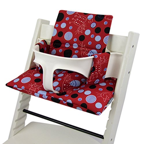 BAMBINIWELT Ersatzbezug Bezug Sitzkissen Kissen-Set Sitzverkleinerer kompatibel mit STOKKE Tripp Trapp für Hochstuhl-Kinderstuhl Design (Katzen rot blau) von BambiniWelt by Rafael K.