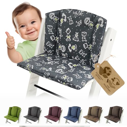 BambiniWelt by Rafael K. Ersatzbezug [Bezug Sitzkissen Kissen-Set] Sitzverkleinerer kompatibel mit Stokke Tripp Trapp für Hochstuhl-Kinderstuhl Mod. 1 (dunkelgrau-grün-Figuren) von BambiniWelt by Rafael K.
