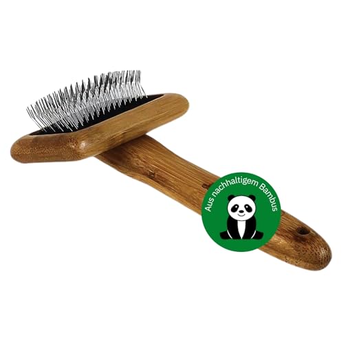 BAMBOO GROOM Slicker Brush Größe S I Tierhaarbürste für jedes Fell I Unterfellbürste I Hundebürste mit abgewinkelten Edelstahlpins I Bürsten zur Fellpflege aus Bambus I Bürste für Katze & Hund von alcott