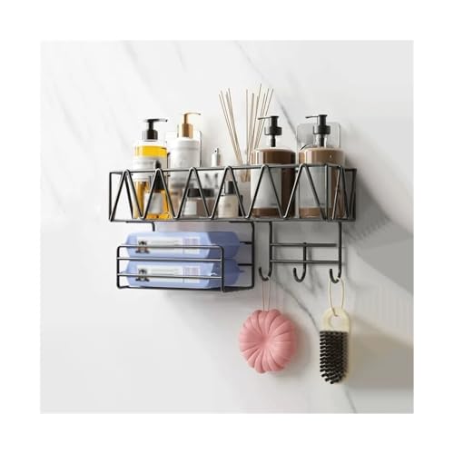 Bamboo Sea Badezimmer-Organizer und Aufbewahrung, Wandmontiertes Toilettenregal aus Metall – 2-stufig mit Haken und Taschentuchhalter(Black) von Bamboo Sea