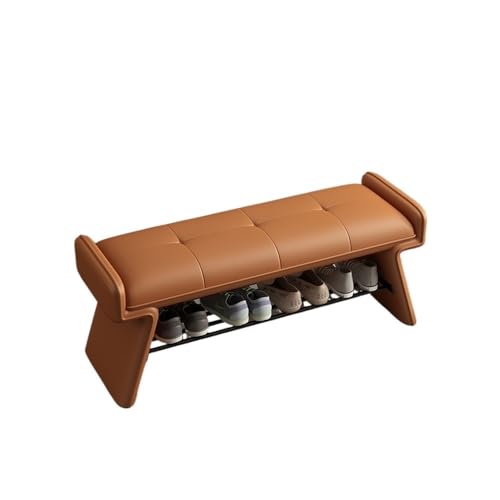 Bamboo Sea Schuhaufbewahrungsbank Schlichter Schuhwechselhocker aus Lederkunst, multifunktionale Aufbewahrungs-Langbank for den Eingangsbereich(Orange,140cm) von Bamboo Sea