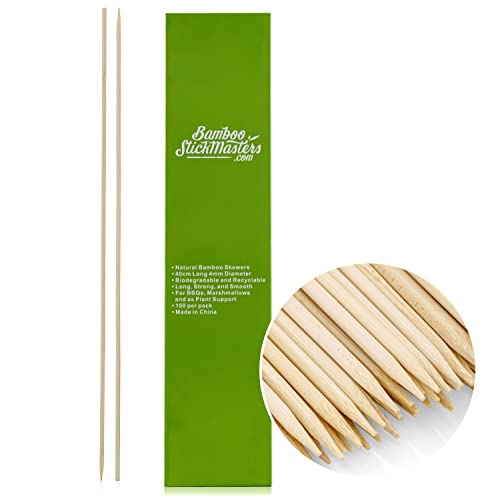 Bamboo Stick Masters 40cm Holzspieße - Extra Lang, Stark lebensmittelechte Spieße Für BBQ, Barbecue, Kebab, Marshmallow Rösten, Schokoladenbrunnen, Lagerfeuer, Fondue von Bamboo Stick Masters