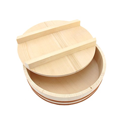 BambooMN, Hangiri-Schüssel mit Deckel für Sushi-Oke-Reiszubereitung, 1 Stück, holz, natur, 10.6-Inch von BambooMN