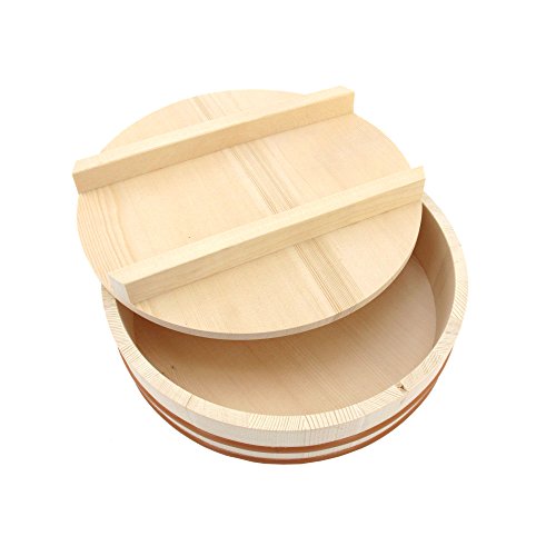 BambooMN, Hangiri-Schüssel mit Deckel für Sushi-Oke-Reiszubereitung, 1 Stück, holz, natur, 11.8-inch von BambooMN