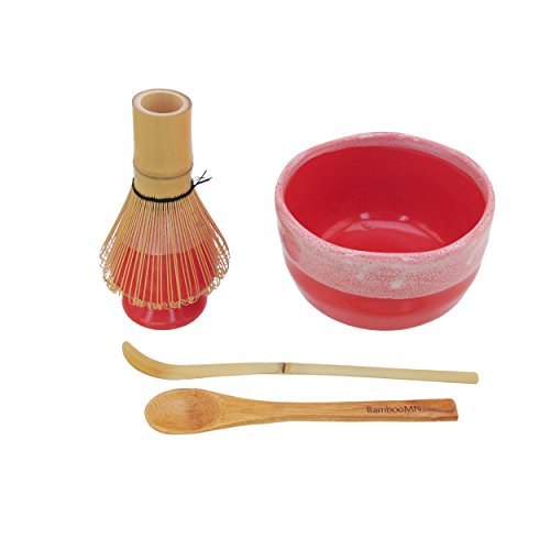 BambooMN Brand - Matcha Bowl Set (Includes Bowl, Rest,Tea Whisk, Chasaku, & Tea Spoon) 1 Set Coral by BambooMN von BambooMN