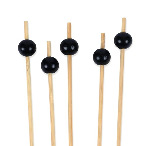 BambooMN Dekorative Cocktailspieße mit Kugelende, für Catering-Events, Urlaub, Restaurants oder Buffets, Partyzubehör, 9,9 cm, Schwarz, 300 Stück BambooMN Dekorative Cocktailspieße mit Kugelende, für Catering-Events, Urlaub, Restaurants oder Buffets, Partyzubehör, 9,9 cm, Schwarz, 300 Stück von BambooMN