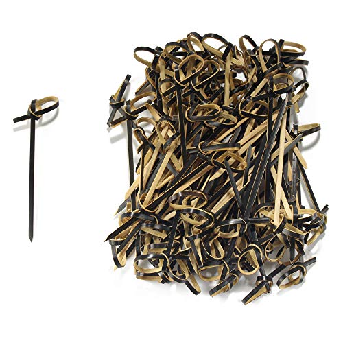 BambooMN Premium dekorative Bambus Cocktails Hors D'oeuvres Obst Sandwich Spieße Picks für Catered Events, Urlaub, 200 Stück 3.5" Inch 8.9 cm (3.5 Zoll) Knoten, Schwarz von BambooMN