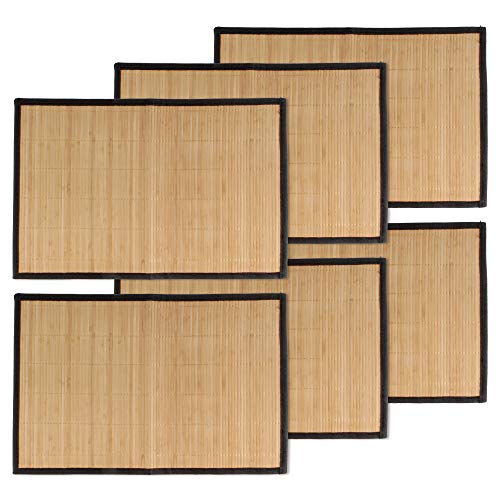 BambooMN Bambuslatten-Tischsets mit Stoffrand, einfarbiger Druck, 44,5 x 30,5 cm, Braun mit schwarzem Rand, 6 Stück von BambooMN