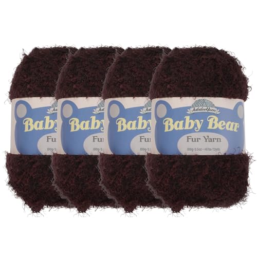 JubileeYarn Baby-Bär-Garn, dickes Polyesterfell, 100 g/Knäuel, Braun, 4 Knäuel von BambooMN