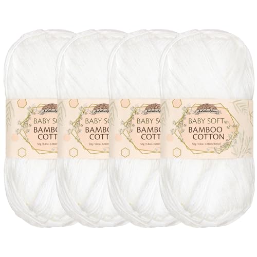 JubileeYarn Baby-Baumwollgarn, weiches Bambus-Garn, 50 g/Knäuel, Baumwolle, Weiß, 4 Knäuel JubileeYarn Baby-Baumwollgarn, weiches Bambus-Garn, 50 g/Knäuel, Baumwolle, Weiß, 4 Knäuel von BambooMN