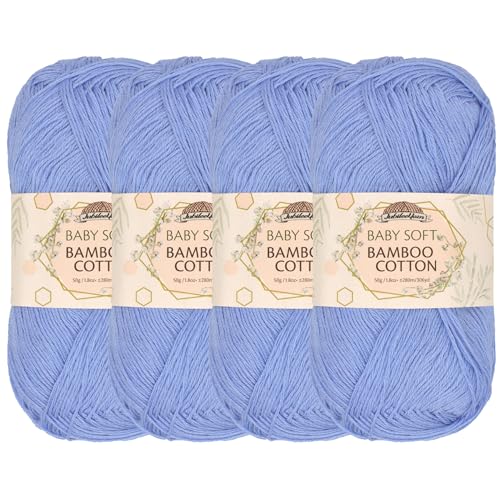 JubileeYarn Baby Soft Bamboo Cotton Yarn - 50g/Strang - Glacier Blue - 4 Knäuel von BambooMN