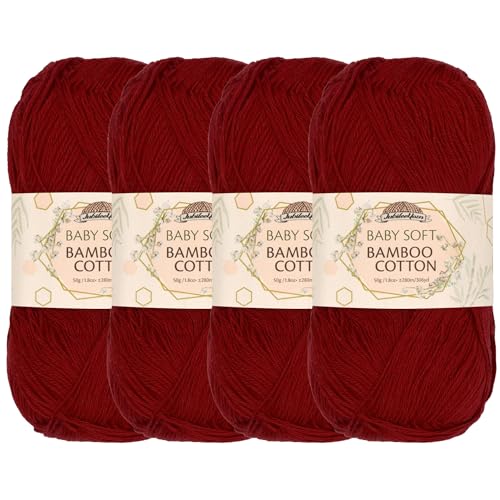 JubileeYarn Baby Soft Bamboo Cotton Yarn - 50g/Strang - Red Hot Red - 4 Knäuel von BambooMN