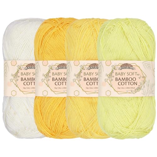 JubileeYarn Baby Weiches Bambus-Baumwollgarn – 50 g/Knäuel – Gelbtöne – 4 Knäuel JubileeYarn Baby Weiches Bambus-Baumwollgarn – 50 g/Knäuel – Gelbtöne – 4 Knäuel von BambooMN