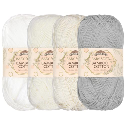 JubileeYarn Baby Weiches Bambus-Baumwollgarn – 50 g/Knäuel – Weißtöne – 4 Knäuel von BambooMN