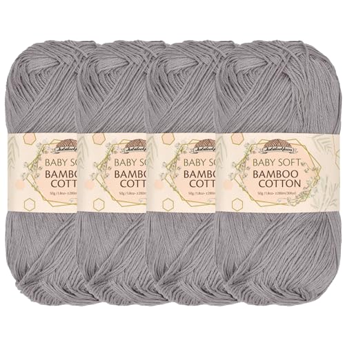 JubileeYarn Babyweiches Bambus-Baumwollgarn, 50 g/Knäuel, Smoky Sky, 4 Knäuel von BambooMN