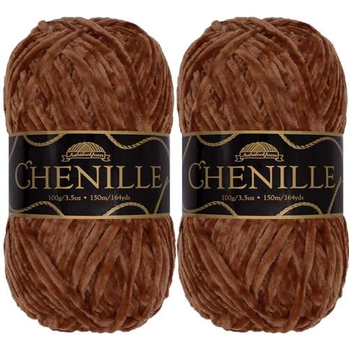 JubileeYarn Chenille-Garn, Kammgewicht, 100 g/Knäuel, 2 Knäuel, 107 Kaffeebohnen von BambooMN