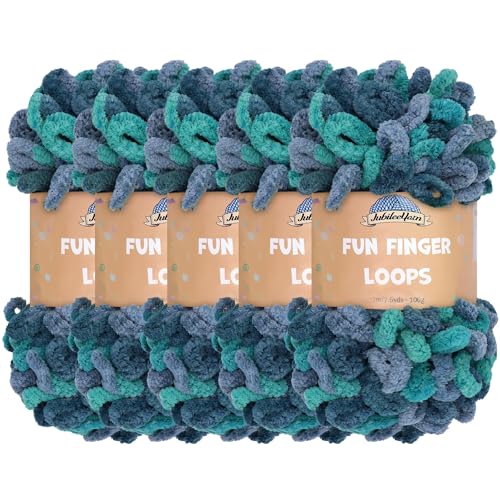 JubileeYarn Fun Fingerschlaufen-Garn – Polyester Jumbo Weight Loop Garn – 100g/Knäuel – Poseidon – 5 Knäuel von BambooMN