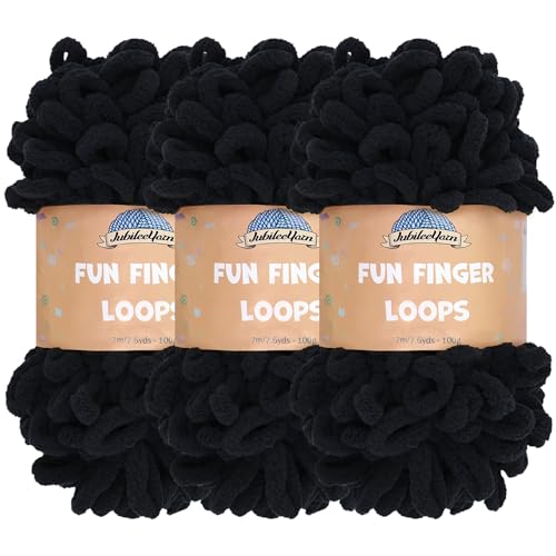 JubileeYarn Fun Fingerschlaufengarn, Jumbo-Polyester, 100 g/Knäuel, Schwarz, 3 Knäuel von BambooMN