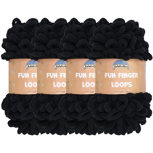 JubileeYarn Fun Fingerschlaufengarn, Jumbo-Polyester, 100 g/Knäuel, Schwarz, 4 Knäuel von BambooMN