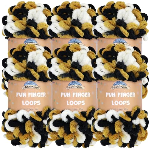 JubileeYarn Fun Fingerschlaufengarn, Jumbo-Polyester, 100 g/Knäuel, Schwarz, Gold, Weiß, 6 Knäuel von BambooMN