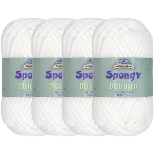 JubileeYarn Spongy Geschirrgarn, 50 g/Knäuel, grobes Nylon-Geschirrtuch, Sparkle White (glitzerndes Weiß), 4 Knäuel von BambooMN