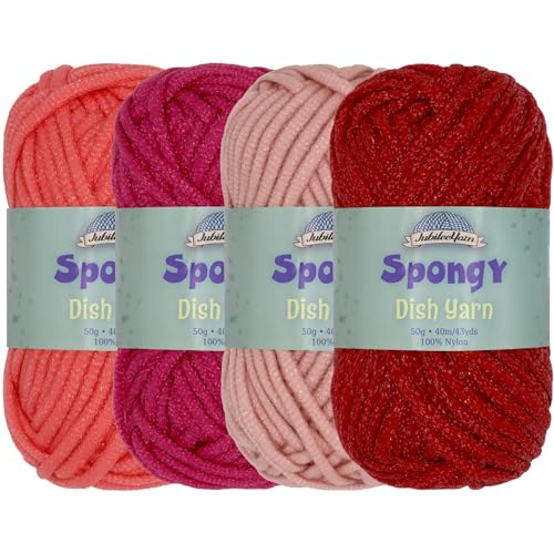JubileeYarn Schwammiges Geschirrtuch, Nylon, 50 g/Knäuel, Rottöne, 4 Knäuel JubileeYarn Schwammiges Geschirrtuch, Nylon, 50 g/Knäuel, Rottöne, 4 Knäuel von BambooMN