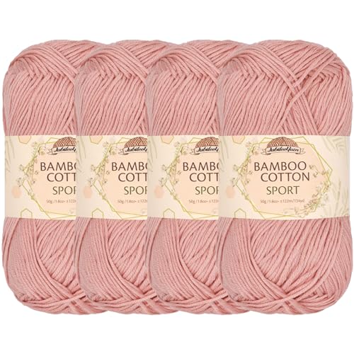 JubileeYarn Sportgarn, Bambus-Baumwolle, 4-lagig, 50 g/Knäuel, Dreamy Blush – 4 Knäuel JubileeYarn Sportgarn, Bambus-Baumwolle, 4-lagig, 50 g/Knäuel, Dreamy Blush – 4 Knäuel von BambooMN