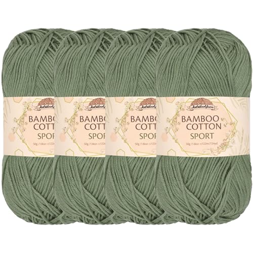 JubileeYarn Sportgarn aus Bambus-Baumwolle, 4-lagig, 50 g/Knäuel, Salbei, 4 Knäuel von BambooMN