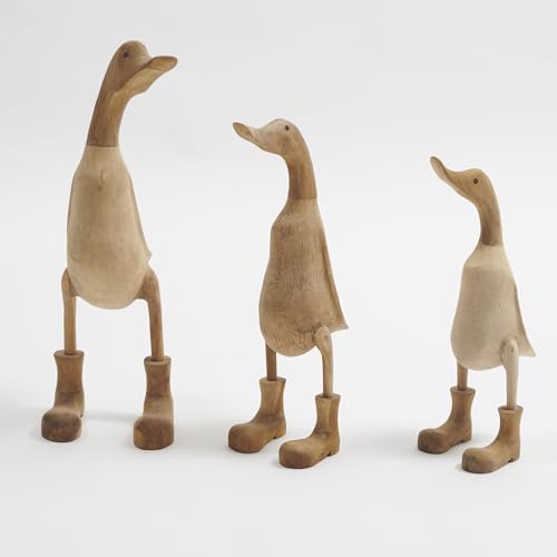 Deko-Enten mit Stiefeln aus Bambuswurzel und Holz, Naturfarben, Handgefertigt, Einzeln oder als Set (Größe L - 47 cm) von Bamboona