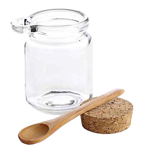 Bamboopack 250 ml dickes, klares Glas Vorratsdose mit Korkverschluss und Holzlöffel, leer, nachfüllbar, Lebensmittelbehälter für Zuhause, Küche, Lebensmittel, Bad, Salz, Honig, Nüsse, Süßigkeiten, von Bamboopack