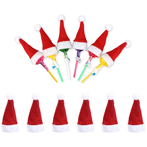 12 Stück Weihnachtsmini-Weihnachtsmannhüte Weinflaschen Abdeckung Cup Lutscher Weihnachtsmann Hüte für Weihnachten Ornamente Party Verzierung DIY Weihnachtsbaum Puppe Geschenke von Bamboopack