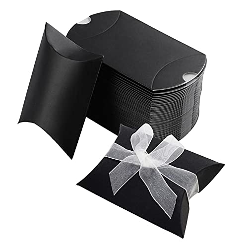 50 x schwarze Kraftpapier-Kissen, Bonbonschachteln mit Schleife, für Hochzeit, Party, Geburtstag, Babyparty, Dankeschön, Halloween, Partyzubehör von Bamboopack