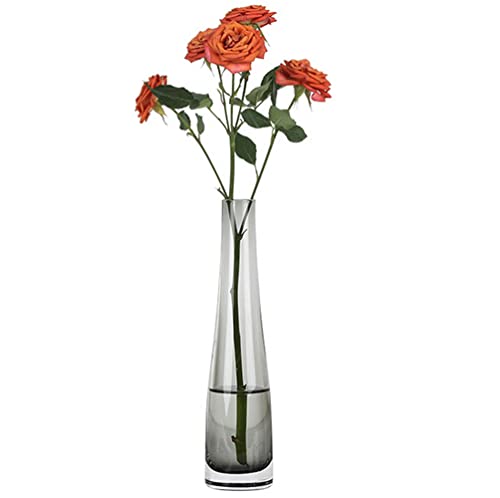 Bamboopack Handgefertigte geblasene Kunst-Knospen-Glasvase mit einem Stiel, Vase, Tafelaufsatz, Vasen für Hochzeit, Empfang, Esstisch, einzelne Rosenblüten (grau), 21 cm von Bamboopack