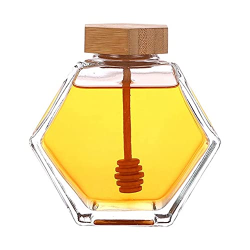 Honigtopf, leer, durchsichtiger Honigtopf mit Holzlöffel und Korkdeckel, hitzebeständig, 380 ml von Bamboopack