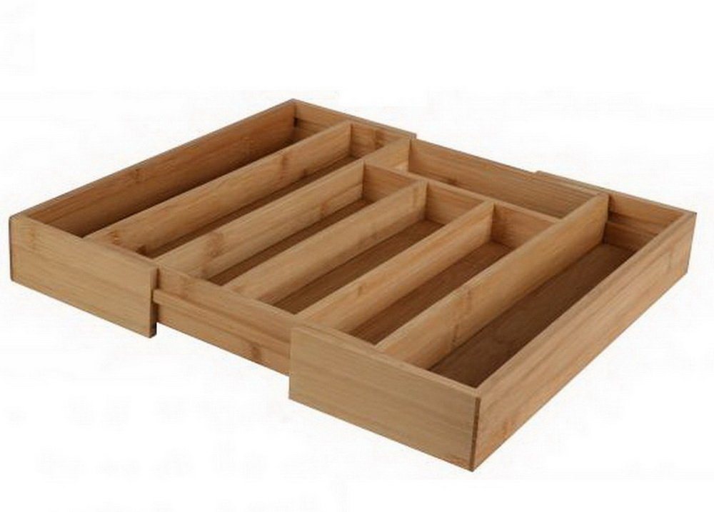 Bambou&Co Besteckkasten Besteckkasten Besteckaufbewahrung Behälter Bambus (1 St., Maße: (BxTxH) ca. 26-37 x 34 x 5 cm), mit 5 oder 7 Staufächern - ausziehbar von Bambou&Co