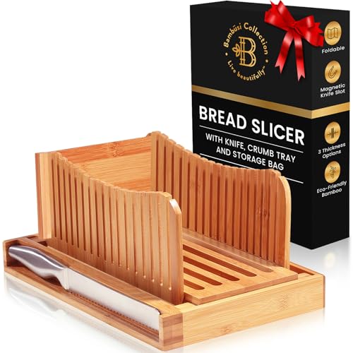 Bambusi Bread Slicer Cutting Guide with Knife - Organic Bamboo Bread Cutter for Homemade Bread, Loaf Cakes, Bagels - Foldable and Compact with Crumbs Tray and Knife Bambusi Bread Slicer Cutting Guide with Knife - Organic Bamboo Bread Cutter for Homemade Bread, Loaf Cakes, Bagels - Foldable and Compact with Crumbs Tray and Knife von Bambüsi