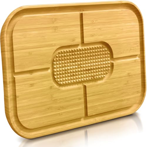 Großes MetzgerBlock Schneidebrett aus Bambus zum Zerlegen eines Truthahns wendbares 431 x 330 x 38 cm HolzServiertablett mit Saftrille und Spitzen hält das Fleisch fest während des Tranchierens Großes MetzgerBlock Schneidebrett aus Bambus zum Zerlegen eines Truthahns wendbares 431 x 330 x 38 cm HolzServiertablett mit Saftrille und Spitzen hält das Fleisch fest während des Tranchierens von Bambüsi