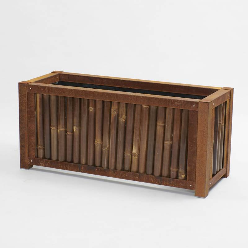 BambusBASIS Hochbeet - H: 35cm x B: 67cm x T: 67cm, Corten, Bambus dunkel von BambusBASIS
