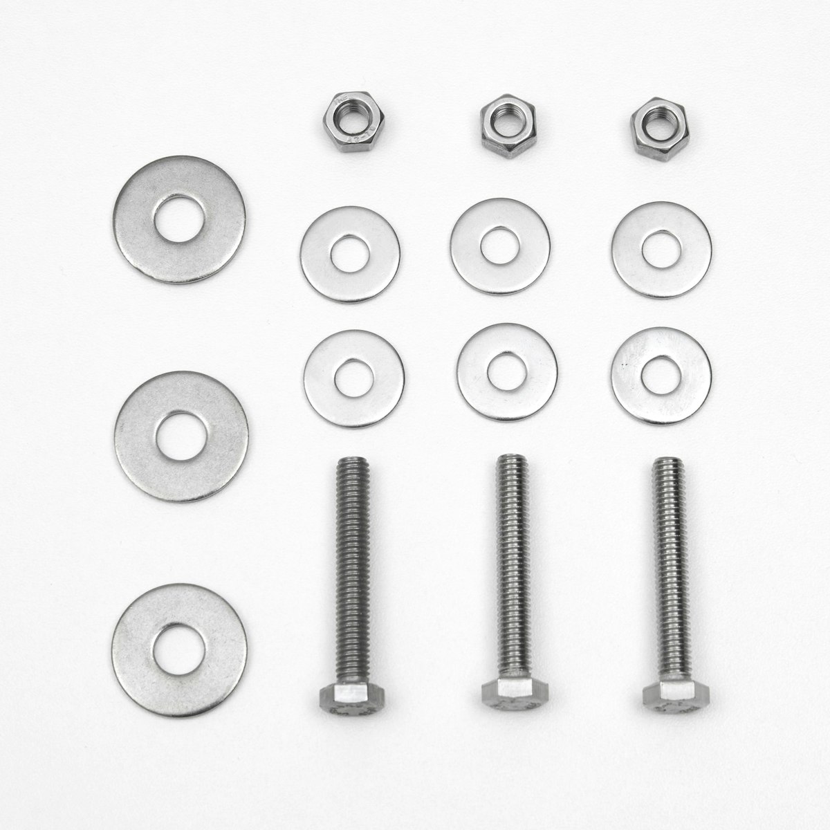 BambusBASIS Montageset GABIONE für Montageschiene - 3 Schrauben, 6 Unterlegscheiben, 3 Muttern, V2A von BambusBASIS