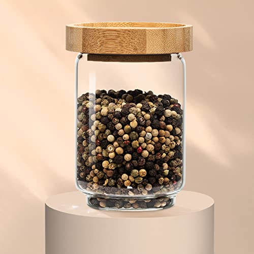 bambuswald© Einzelnes stapelbares Vorratsglas mit 250ml | Aufbewahrungsglas mit luftdichten Deckel aus 100% ökologischen Bambus - Glasbehälter ideal für Tee Kräuter Kaffee Vorräte Müsli Pasta von bambuswald