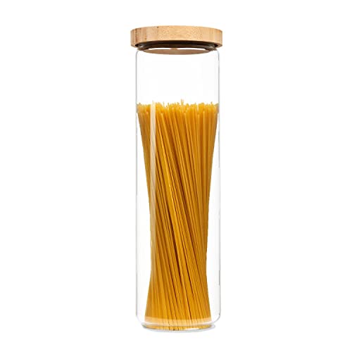 bambuswald Einzelnes stapelbares Vorratsglas mit 1700ml | Aufbewahrungsglas mit luftdichten Deckel aus 100% ökologischen Bambus - Glasbehälter ideal von bambuswald