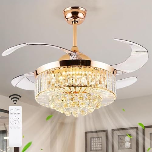 Bammare 42" Kristall-Deckenventilator, Moderner Unsichtbarer LED-Deckenventilator mit Licht und Fernbedienung, Goldener Kronleuchter-Ventilator mit Umkehrbaren Flügeln für Das Wohnzimmer Bammare 42" Kristall-Deckenventilator, Moderner Unsichtbarer LED-Deckenventilator mit Licht und Fernbedienung, Goldener Kronleuchter-Ventilator mit Umkehrbaren Flügeln für Das Wohnzimmer von Bammare